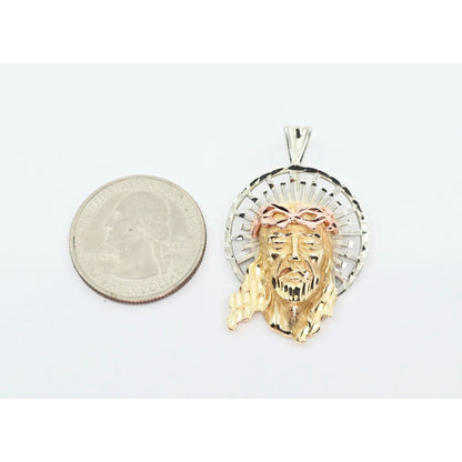 14K Two Tone Gold Religious Jesus Head Charm Pendant