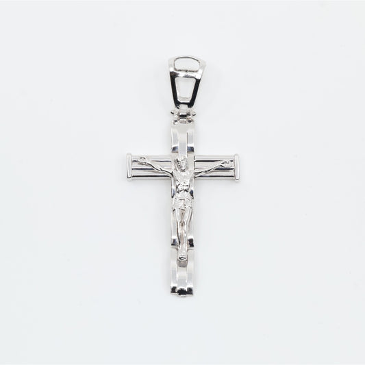 14K White Gold Religious Jesus on Cross Pendant Charm