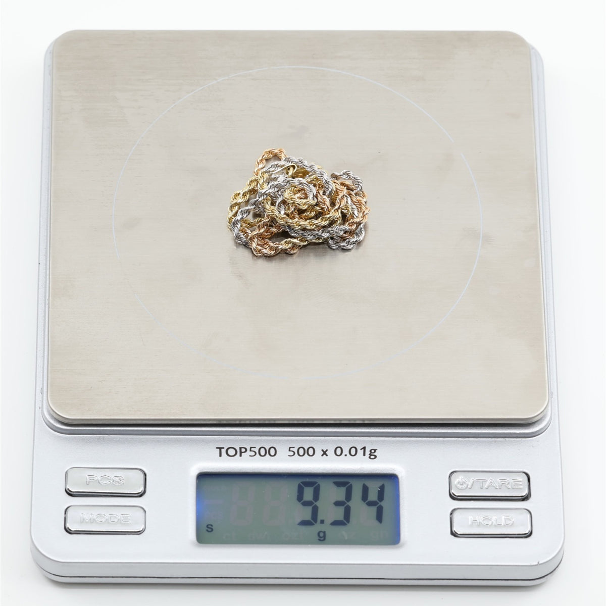 14K Tri Tone Gold Rope Chain Necklace