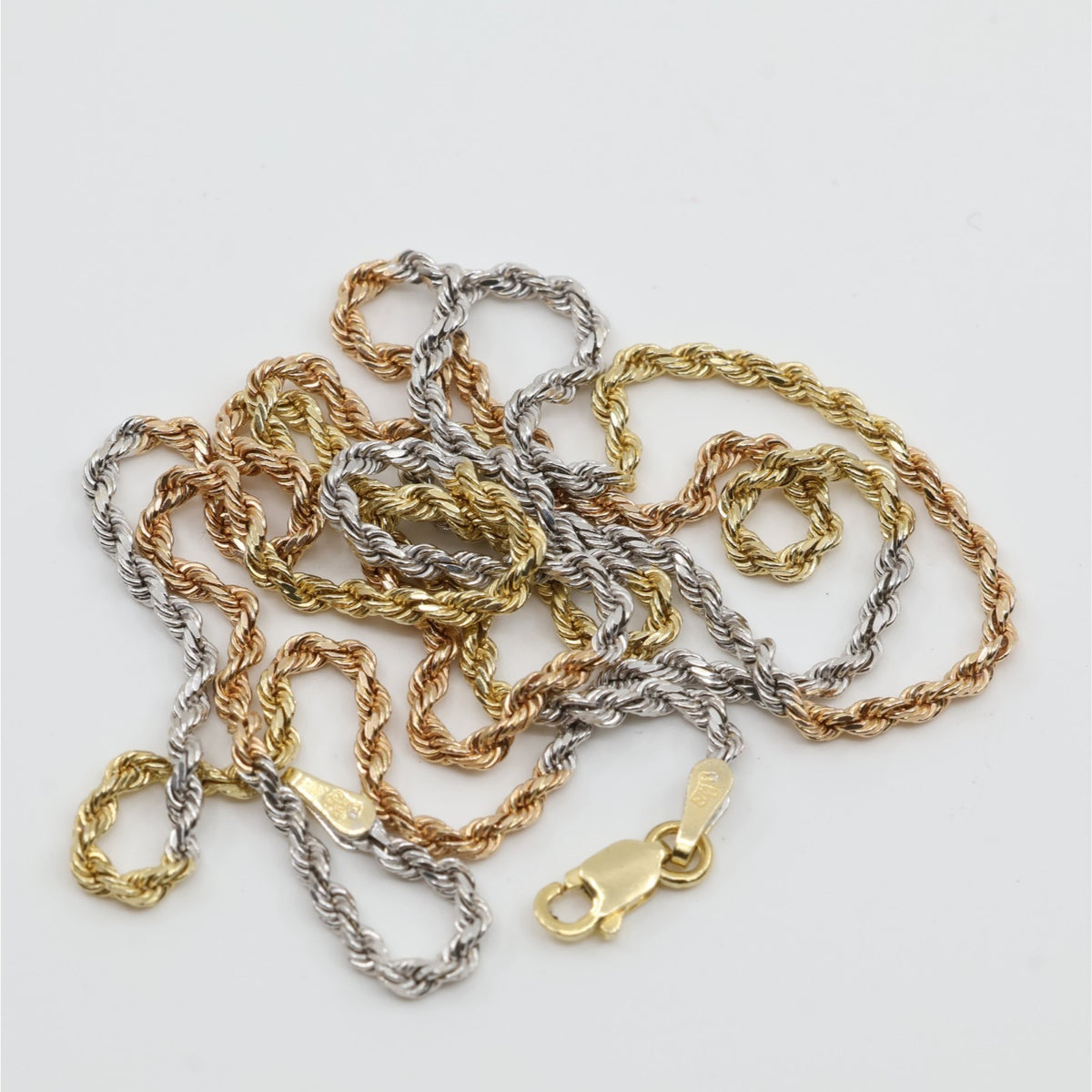 14K Tri Tone Gold Rope Chain Necklace