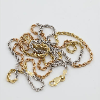 14K Tri Tone Gold Rope Chain Necklace