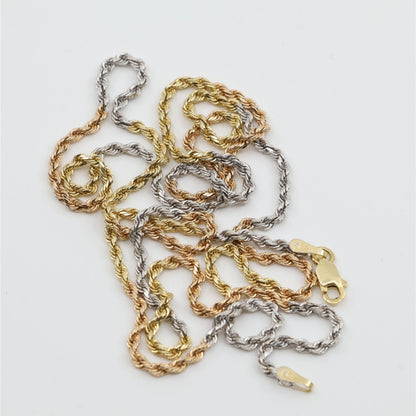 14K Tri Tone Gold Rope Chain Necklace