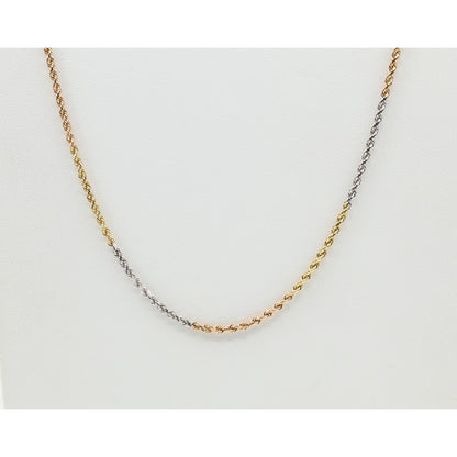 14K Tri Tone Gold Rope Chain Necklace