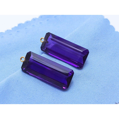 14K Yellow Gold Dangle Drop Rectangle Amethyst Jacket Earrings