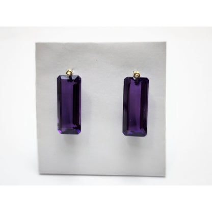 14K Yellow Gold Dangle Drop Rectangle Amethyst Jacket Earrings