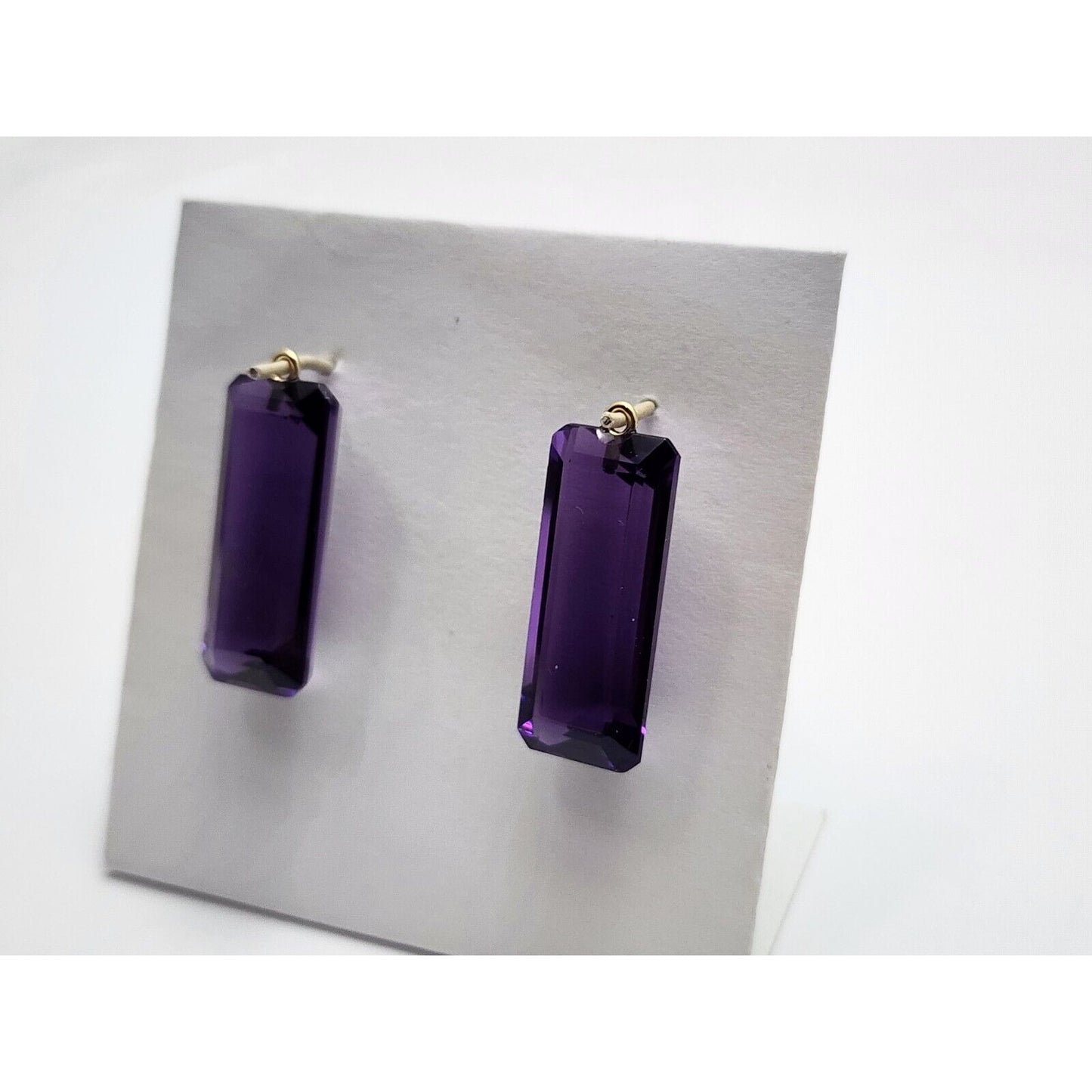 14K Yellow Gold Dangle Drop Rectangle Amethyst Jacket Earrings