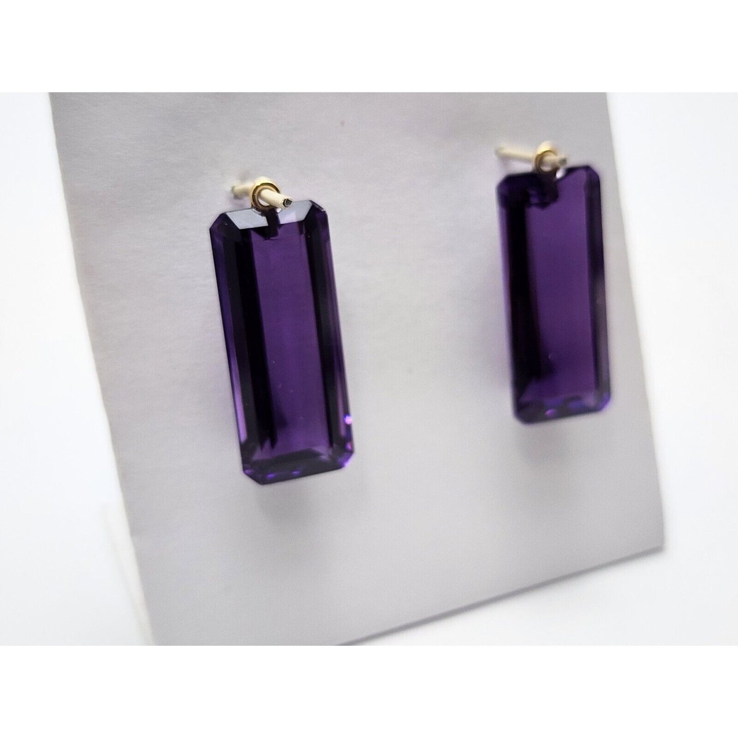 14K Yellow Gold Dangle Drop Rectangle Amethyst Jacket Earrings