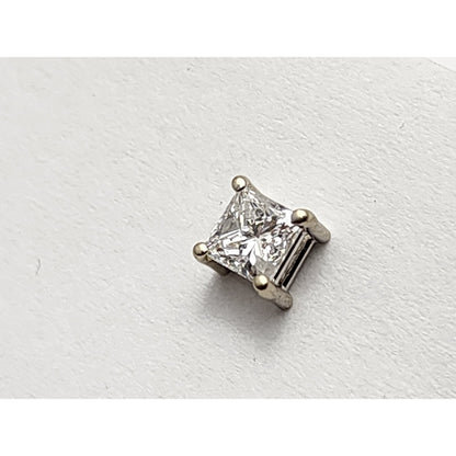 Single 14K White Gold Square Princess Cut Diamond Screw Back Stud Earring