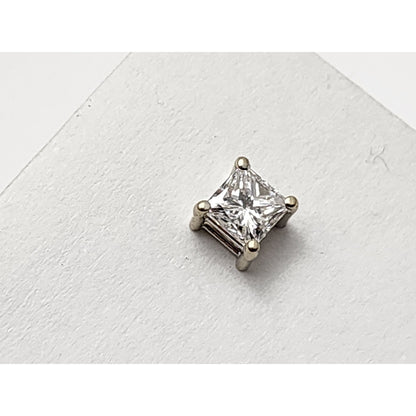 Single 14K White Gold Square Princess Cut Diamond Screw Back Stud Earring