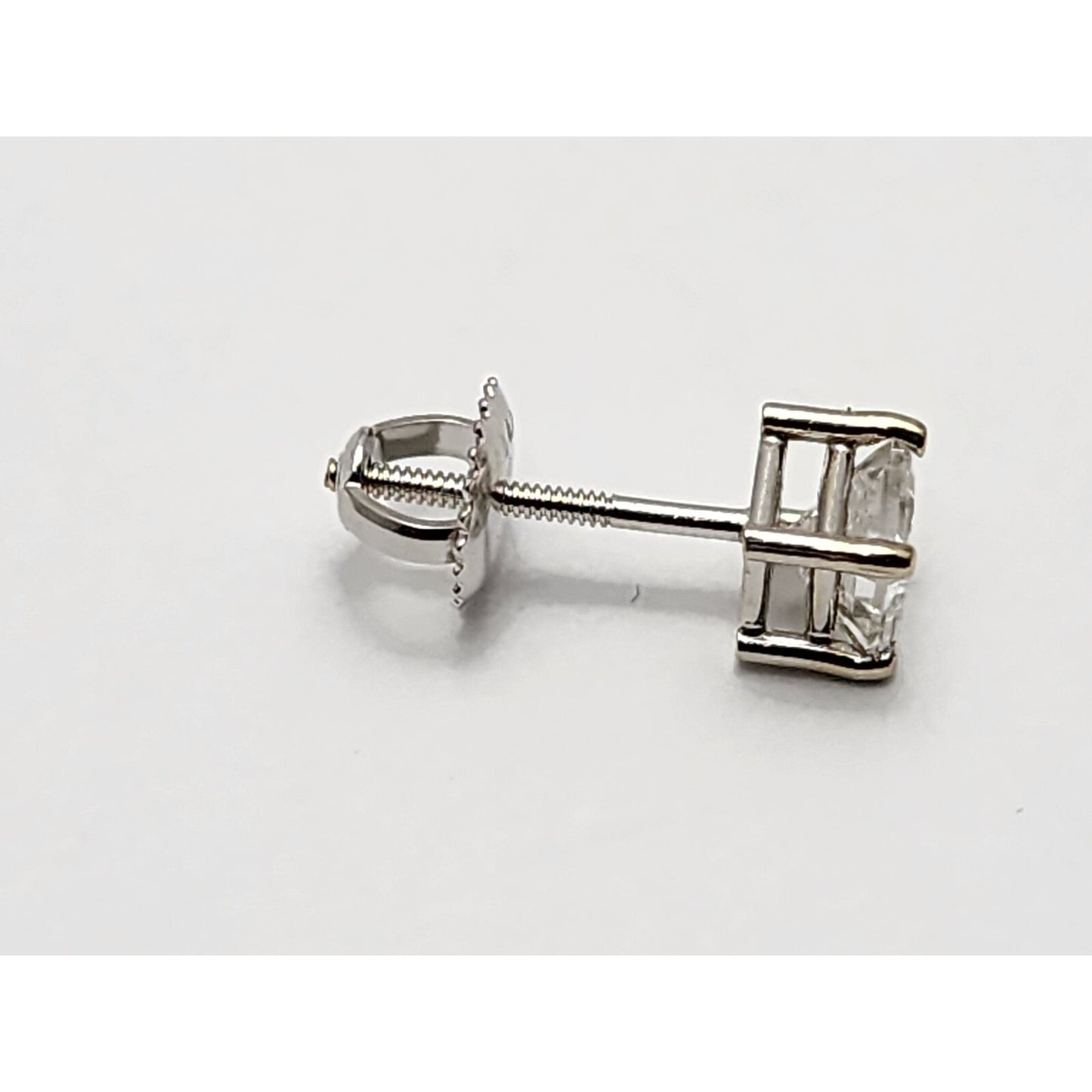 Single 14K White Gold Square Princess Cut Diamond Screw Back Stud Earring