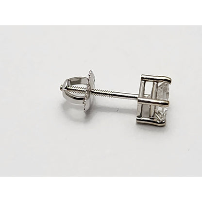 Single 14K White Gold Square Princess Cut Diamond Screw Back Stud Earring