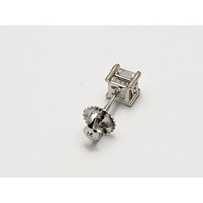 Single 14K White Gold Square Princess Cut Diamond Screw Back Stud Earring