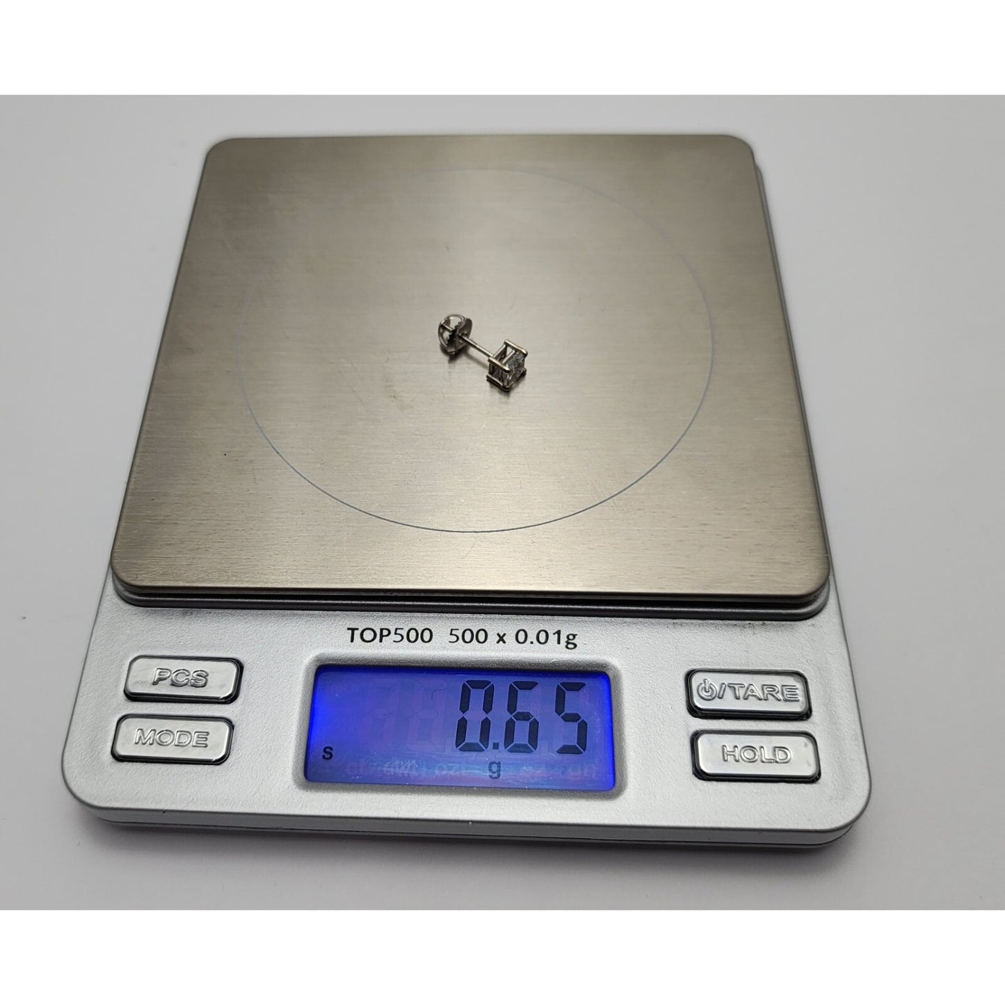 Single 14K White Gold Square Princess Cut Diamond Screw Back Stud Earring