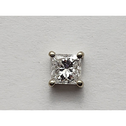 Single 14K White Gold Square Princess Cut Diamond Screw Back Stud Earring