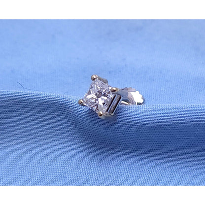 Single 14K White Gold Square Princess Cut Diamond Screw Back Stud Earring