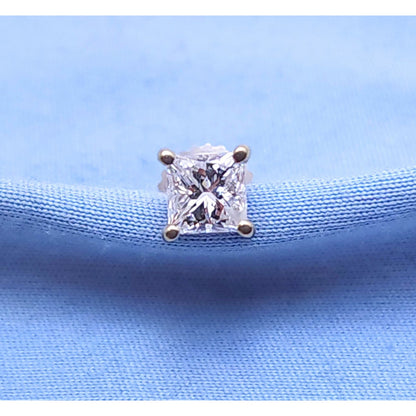 Single 14K White Gold Square Princess Cut Diamond Screw Back Stud Earring