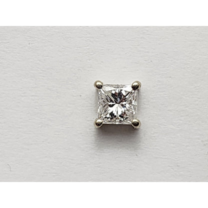 Single 14K White Gold Square Princess Cut Diamond Screw Back Stud Earring
