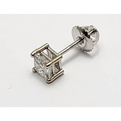 Single 14K White Gold Square Princess Cut Diamond Screw Back Stud Earring