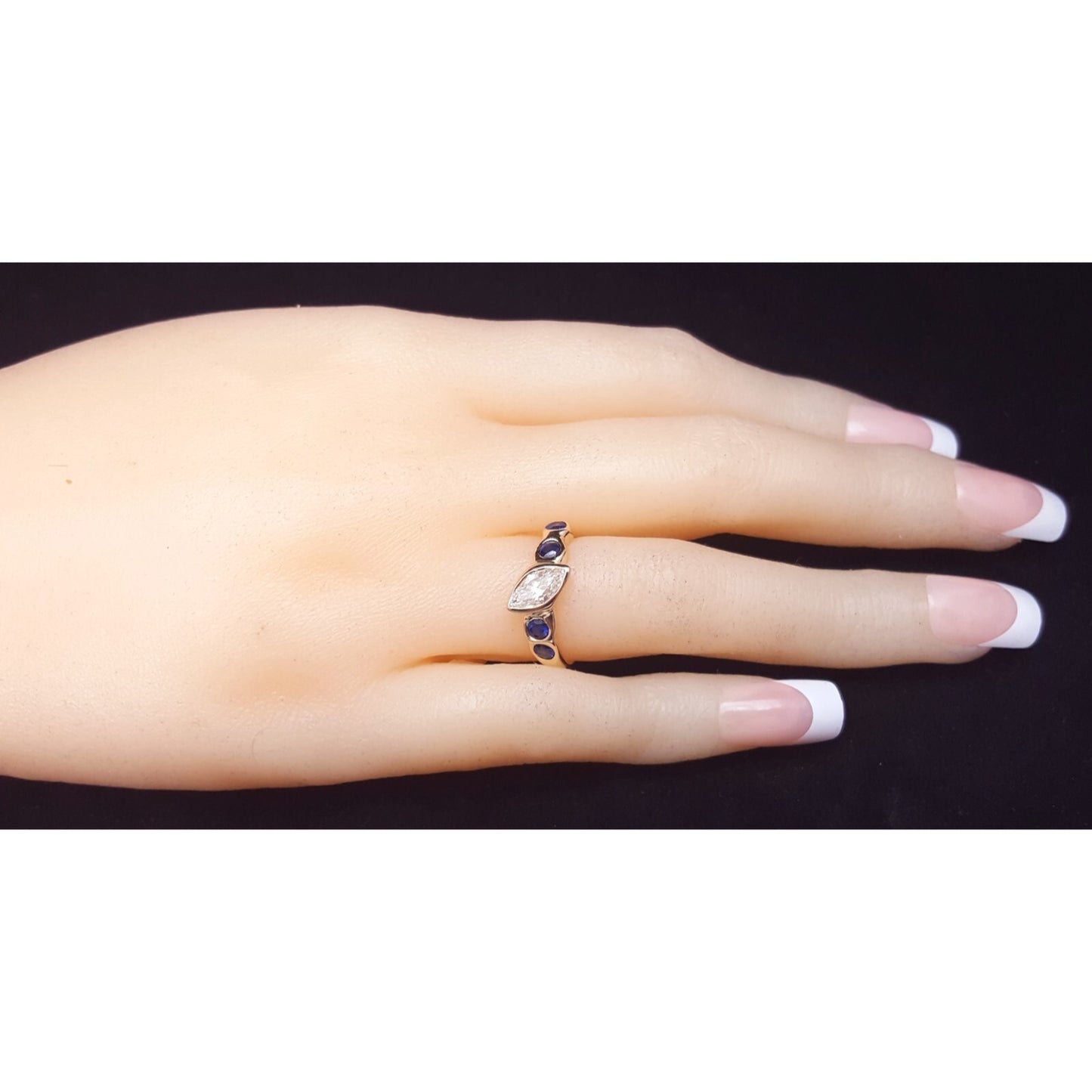 Vintage 14K Yellow Gold Marquise Diamond & Round Sapphire Ring