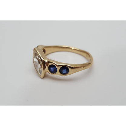 Vintage 14K Yellow Gold Marquise Diamond & Round Sapphire Ring