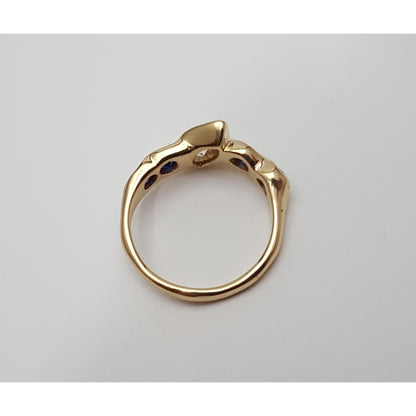 Vintage 14K Yellow Gold Marquise Diamond & Round Sapphire Ring