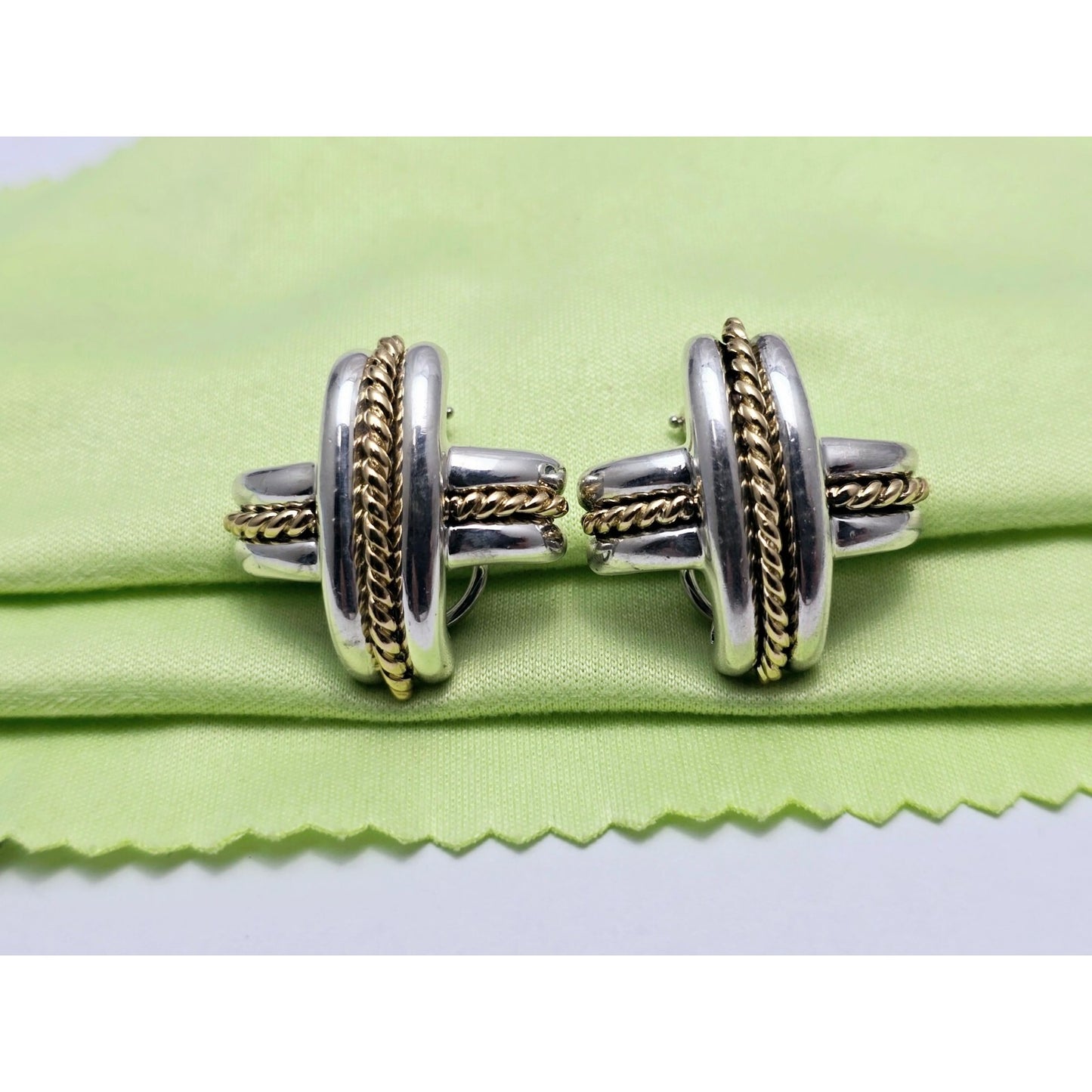 Tiffany & Co Signature X Clip On Earrings 18K Yellow Gold & Sterling Silver 925