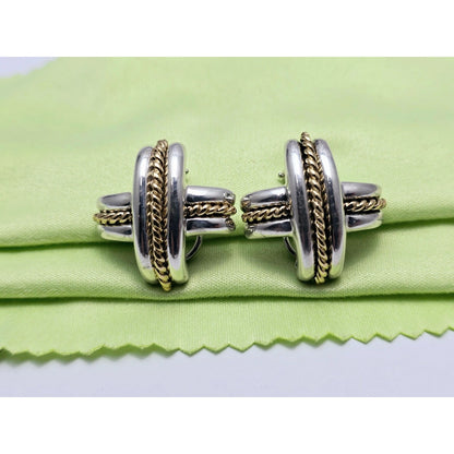 Tiffany & Co Signature X Clip On Earrings 18K Yellow Gold & Sterling Silver 925