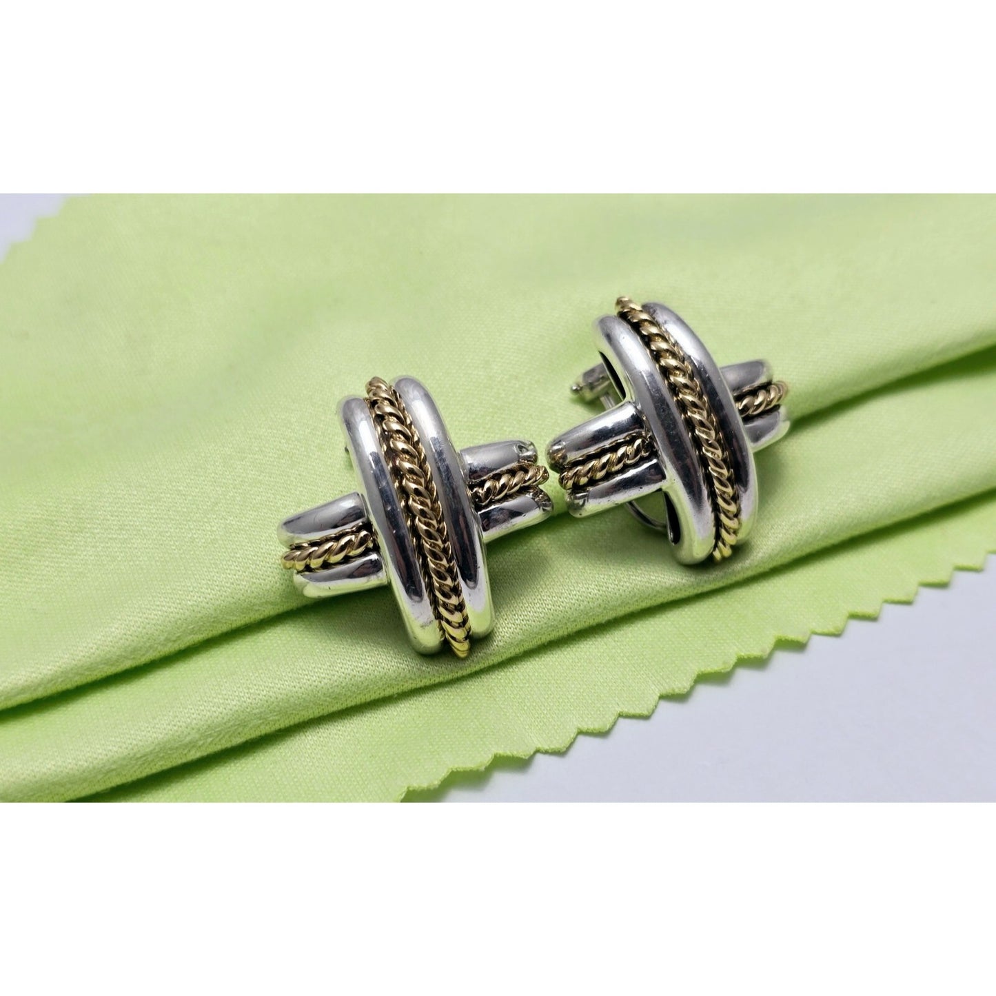Tiffany & Co Signature X Clip On Earrings 18K Yellow Gold & Sterling Silver 925