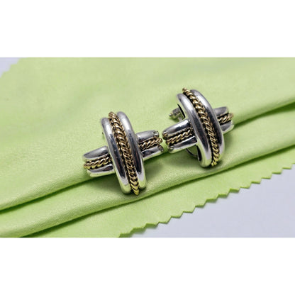 Tiffany & Co Signature X Clip On Earrings 18K Yellow Gold & Sterling Silver 925