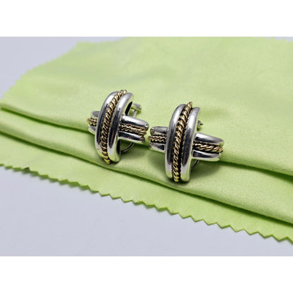 Tiffany & Co Signature X Clip On Earrings 18K Yellow Gold & Sterling Silver 925