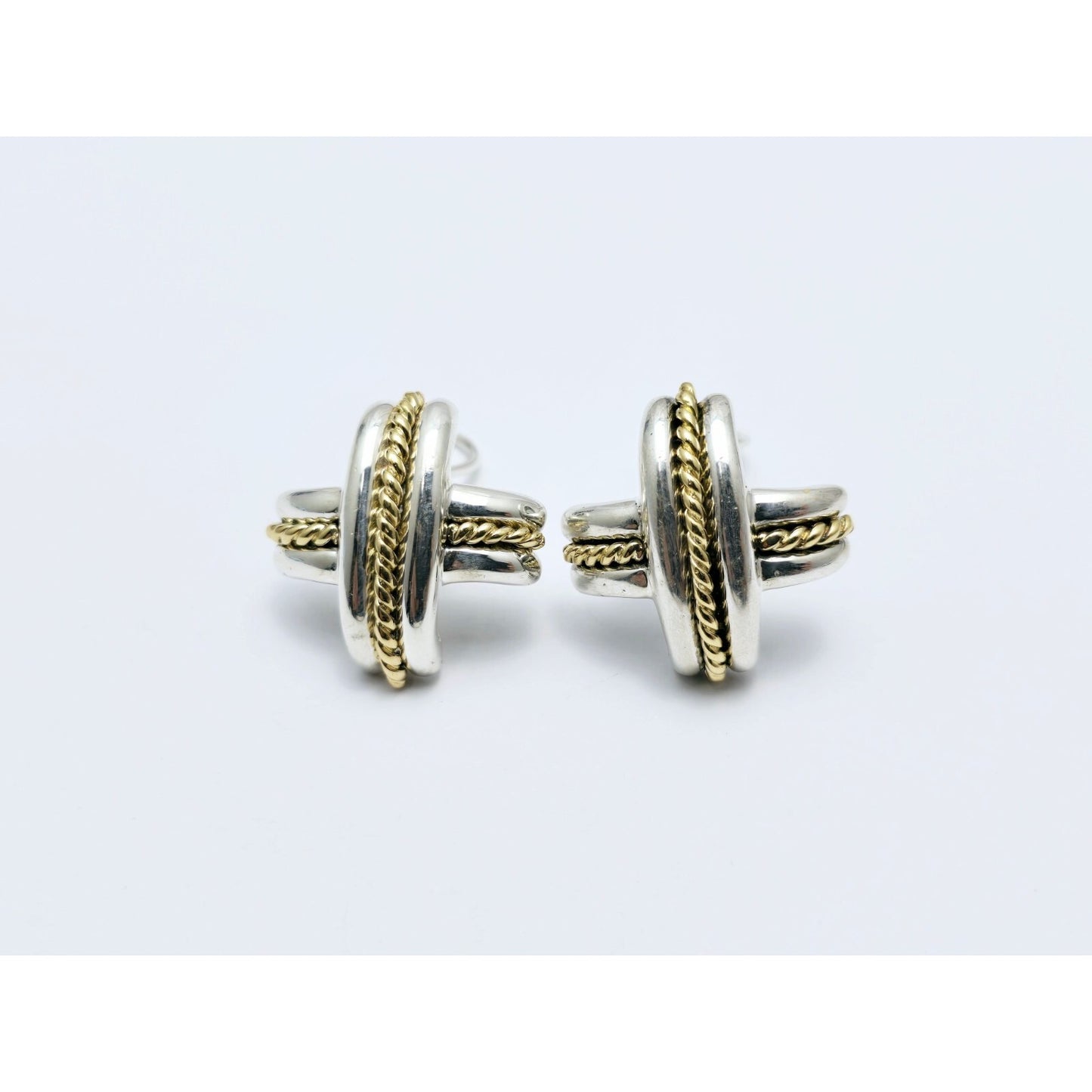 Tiffany & Co Signature X Clip On Earrings 18K Yellow Gold & Sterling Silver 925