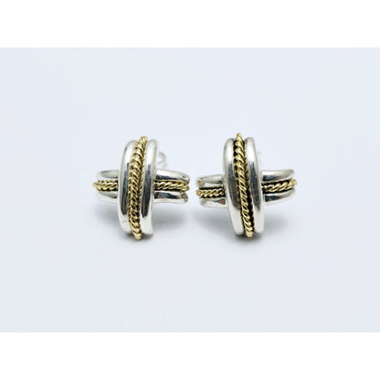 Tiffany & Co Signature X Clip On Earrings 18K Yellow Gold & Sterling Silver 925