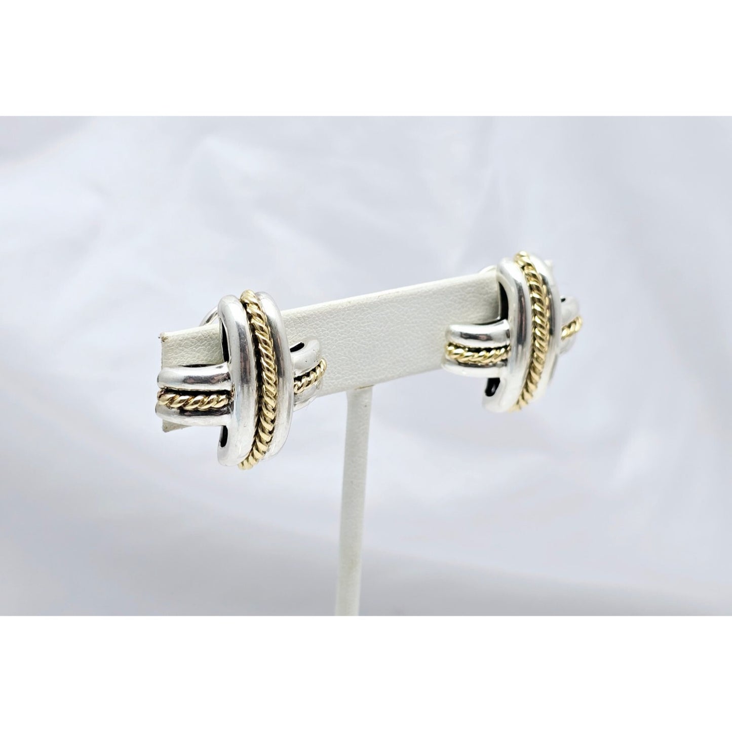 Tiffany & Co Signature X Clip On Earrings 18K Yellow Gold & Sterling Silver 925
