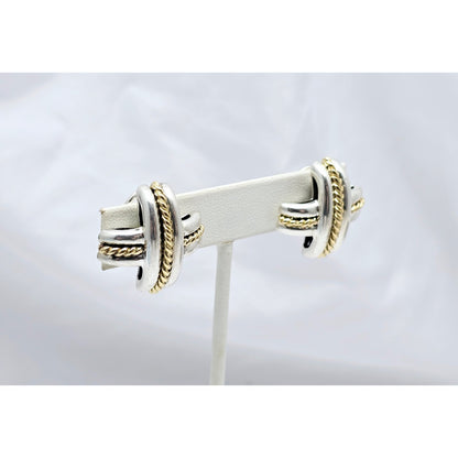 Tiffany & Co Signature X Clip On Earrings 18K Yellow Gold & Sterling Silver 925