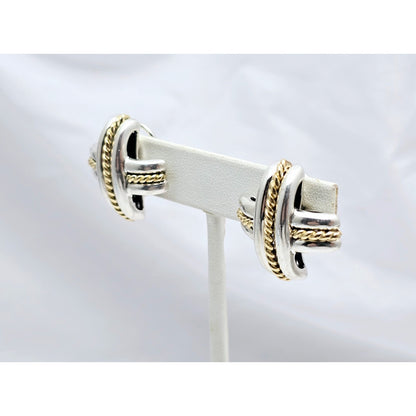 Tiffany & Co Signature X Clip On Earrings 18K Yellow Gold & Sterling Silver 925