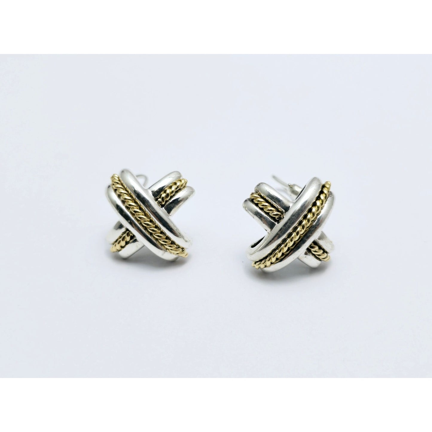 Tiffany & Co Signature X Clip On Earrings 18K Yellow Gold & Sterling Silver 925
