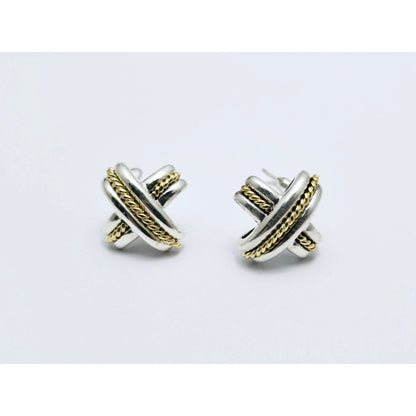 Tiffany & Co Signature X Clip On Earrings 18K Yellow Gold & Sterling Silver 925