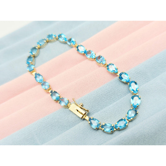 14K Yellow Gold Blue Topaz Tennis Link Bracelet