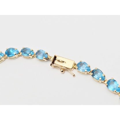 14K Yellow Gold Blue Topaz Tennis Link Bracelet