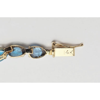 14K Yellow Gold Blue Topaz Tennis Link Bracelet