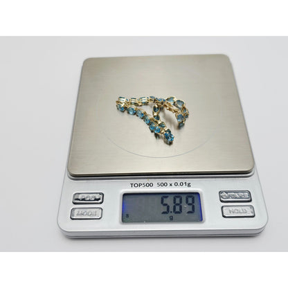 14K Yellow Gold Blue Topaz Tennis Link Bracelet