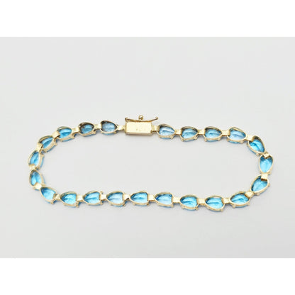 14K Yellow Gold Blue Topaz Tennis Link Bracelet