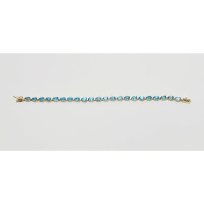 14K Yellow Gold Blue Topaz Tennis Link Bracelet
