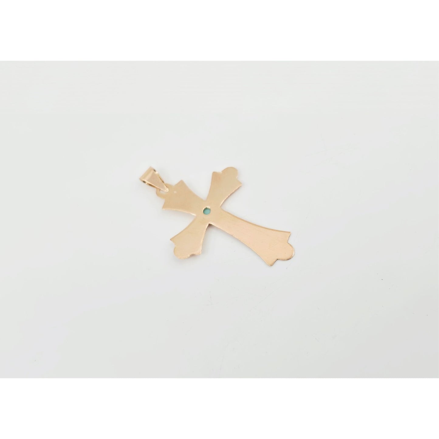 14K Rose Gold Diamond Cut Religious Turquoise Cross Charm Pendant