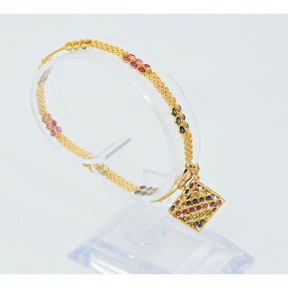 20K Yellow Gold Multi Colored Gemstone Link Bracelet