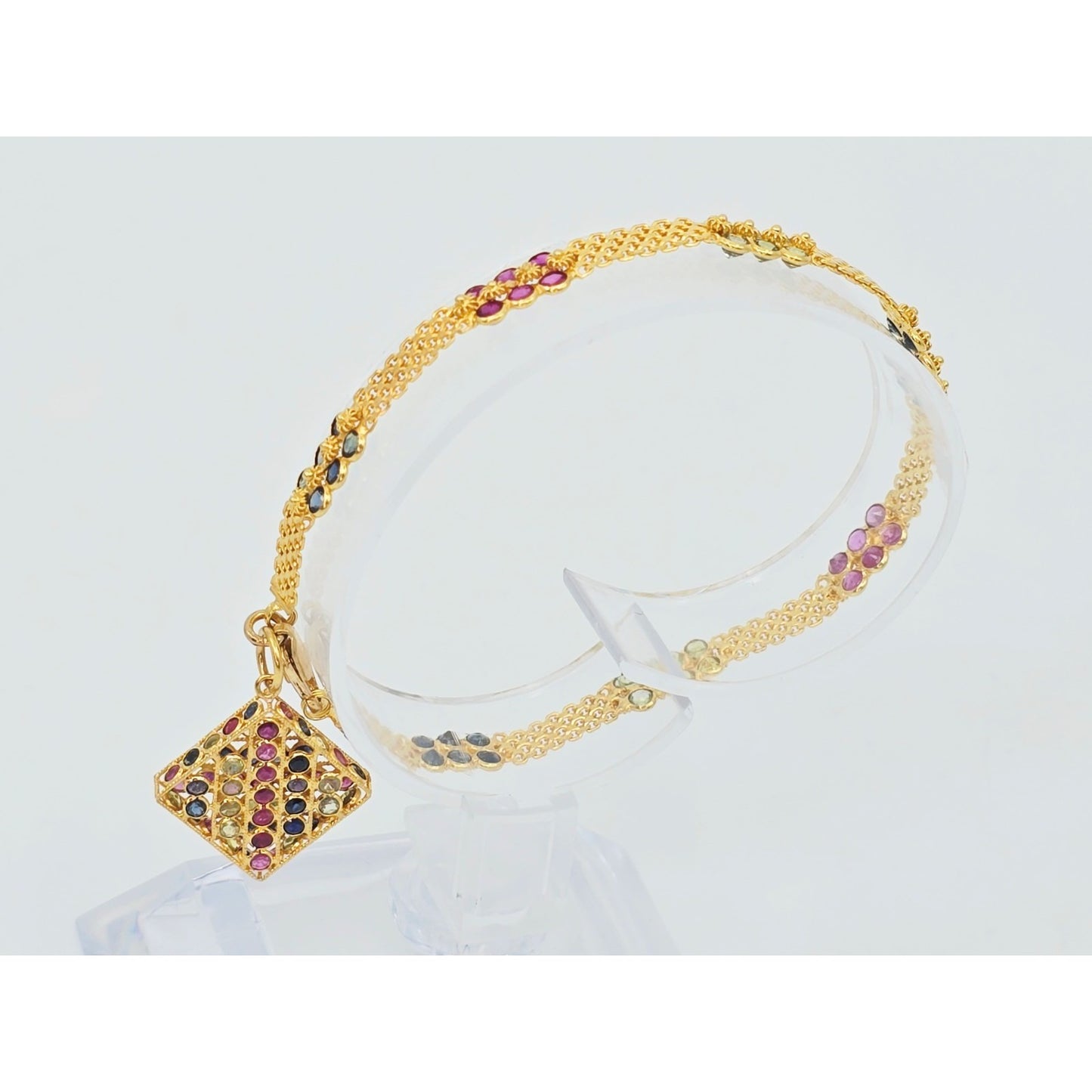 20K Yellow Gold Multi Colored Gemstone Link Bracelet