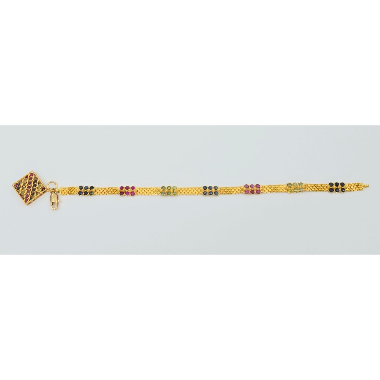 20K Yellow Gold Multi Colored Gemstone Link Bracelet
