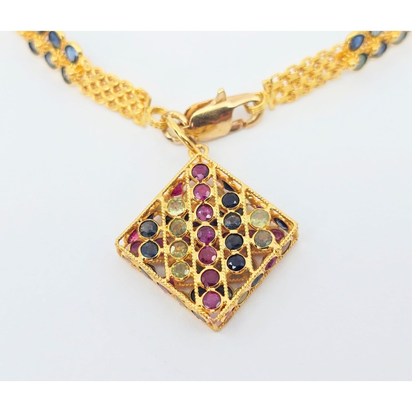 20K Yellow Gold Multi Colored Gemstone Link Bracelet