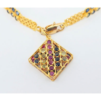 20K Yellow Gold Multi Colored Gemstone Link Bracelet