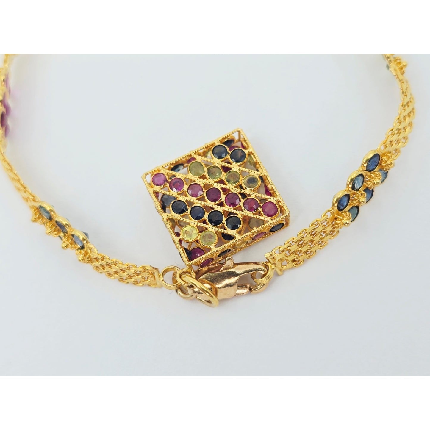20K Yellow Gold Multi Colored Gemstone Link Bracelet